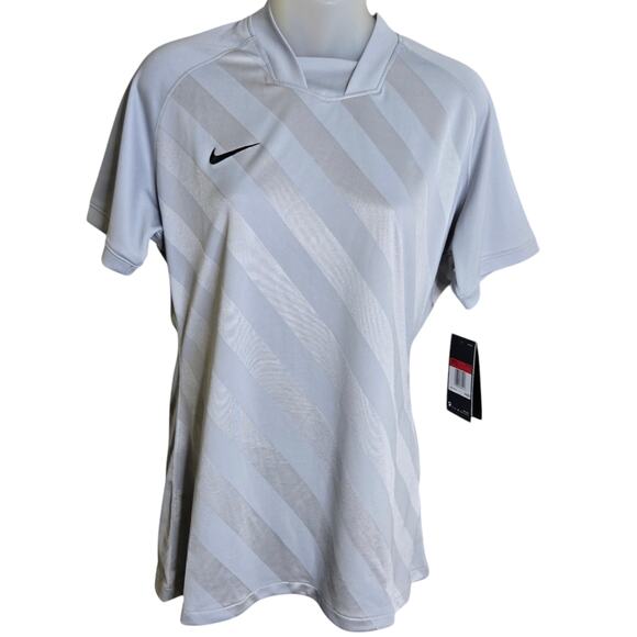 Nike Womens Soccer Jersey‎ Large Gray Dri Fit Challenge 3 Striped Athletic NWT - Picture 1 of 12